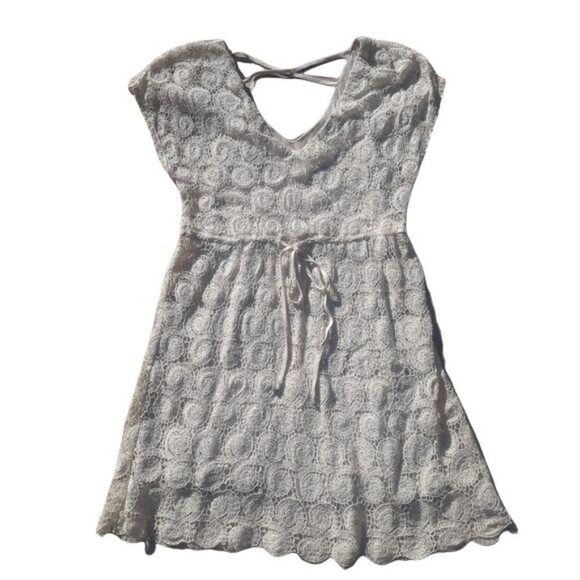Willow & Clay Crochet Lace Flutter Sleeve Mini Peasant Dress Cream Sz XS - Picture 6 of 11